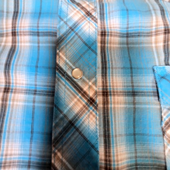 Wrangler Shirt Mens 2XL Blue Plaid Cotton Short Sleeve Classic Casual Snap Front - Picture 2 of 5